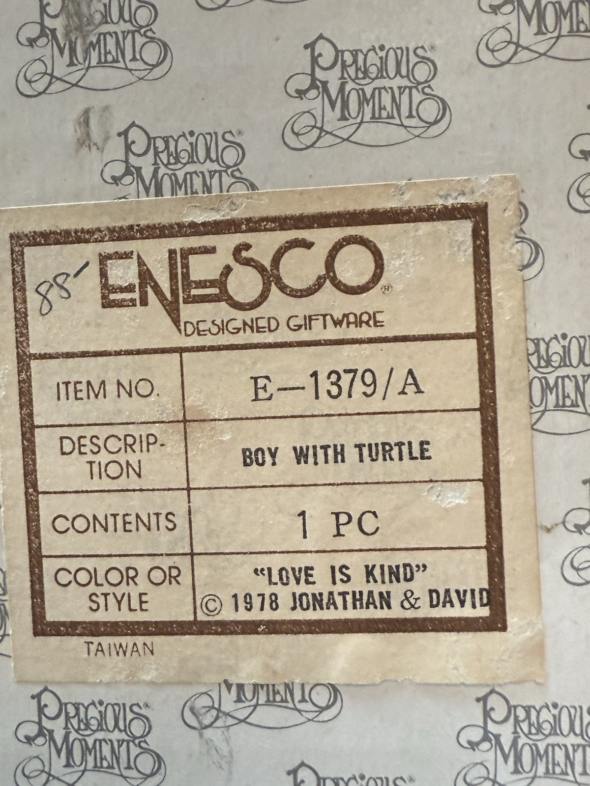 Vintage 1977, Enesco Jonathan David, “Love is Kind”.