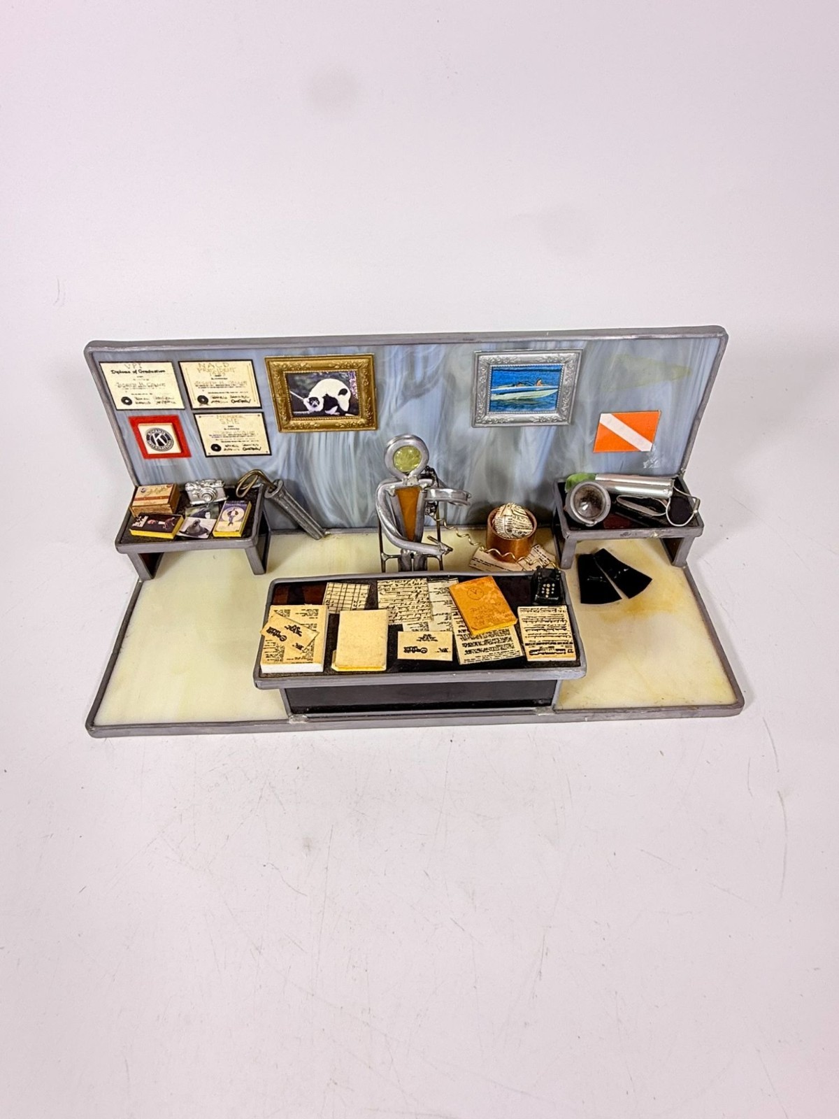 Cartoon Stained Glass Art Sculpture Vintage Desk Wall Street Carl Goeller Handma