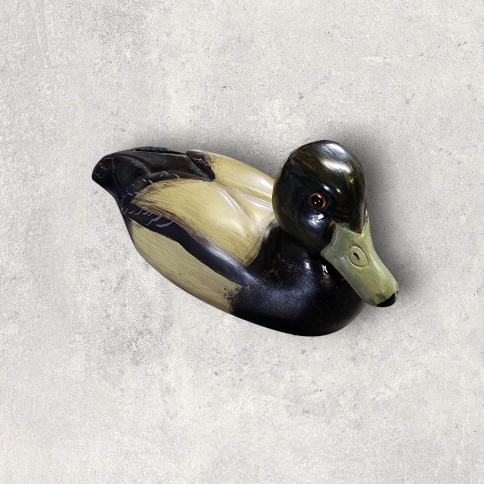 Vintage Wooden Duck Decoy Carved Decorative Folk Art Glass Eyes