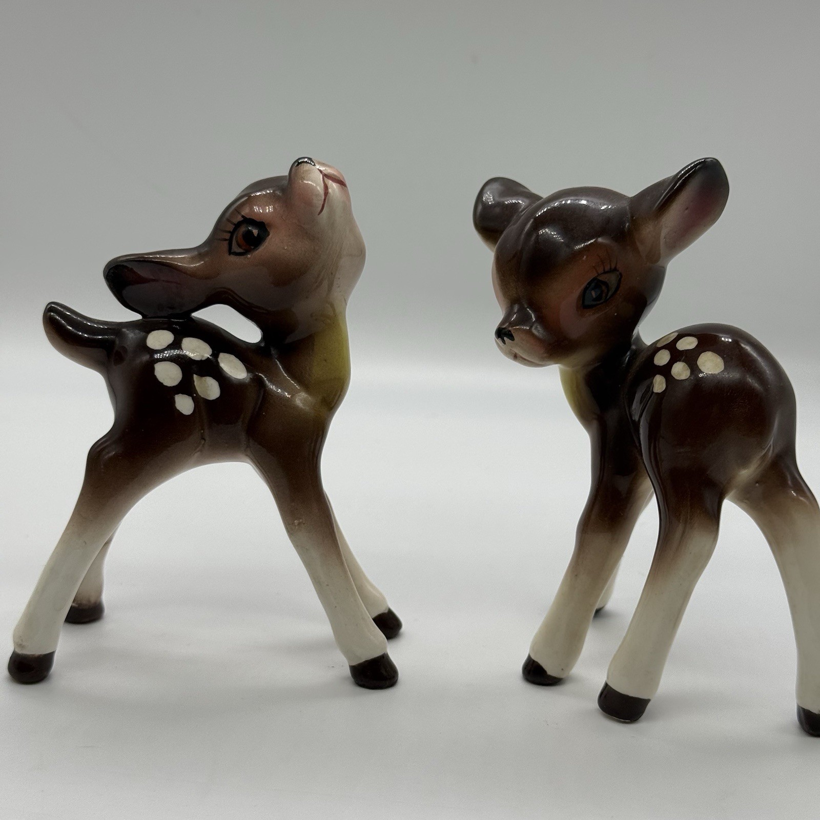 Vintage Bone China Deer Figurine Set of 2 Japan Tiny Animals Big Eyes Decor