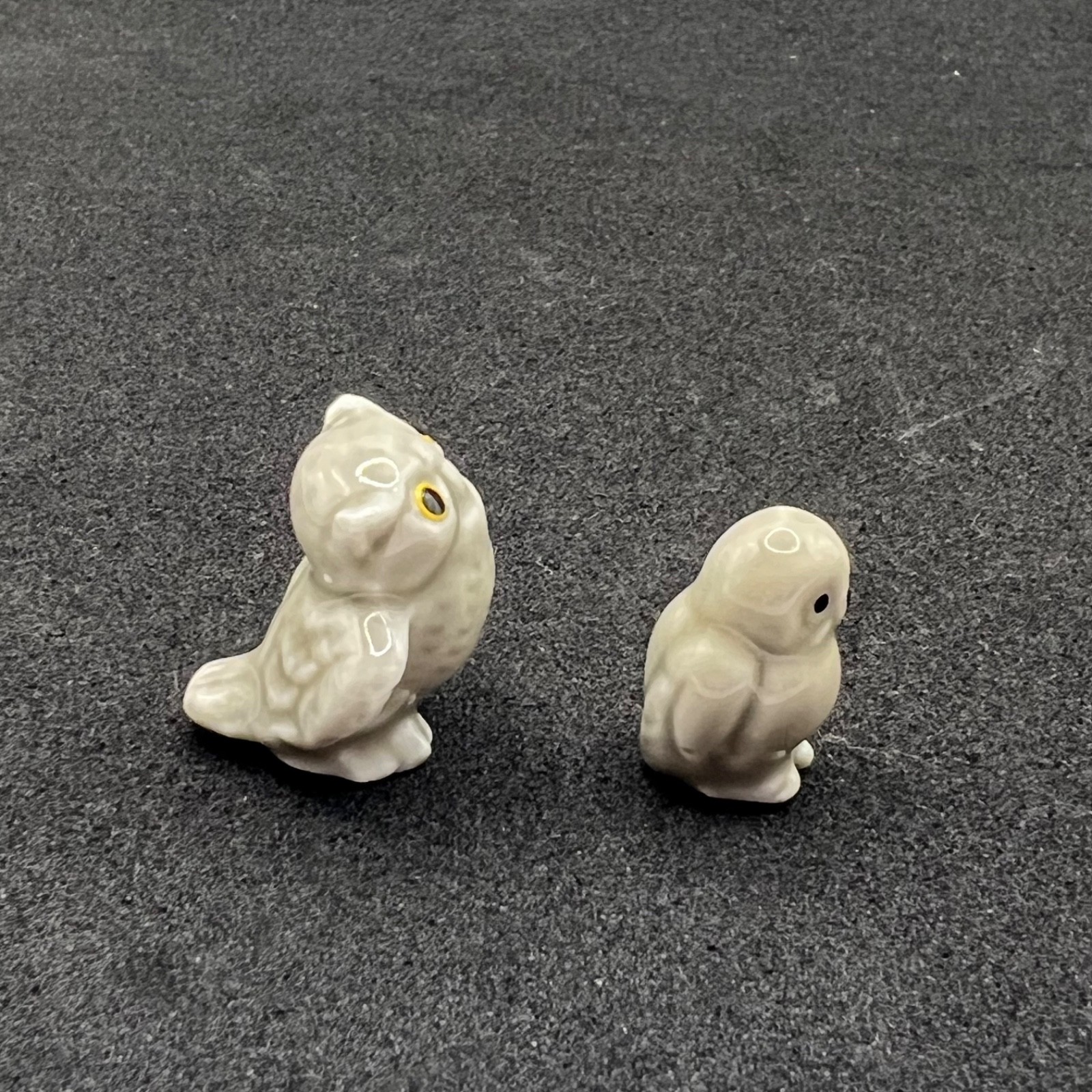 Mid Century Bone China Owl Figurine Pair Vintage Japan Miniature Bird Sticker