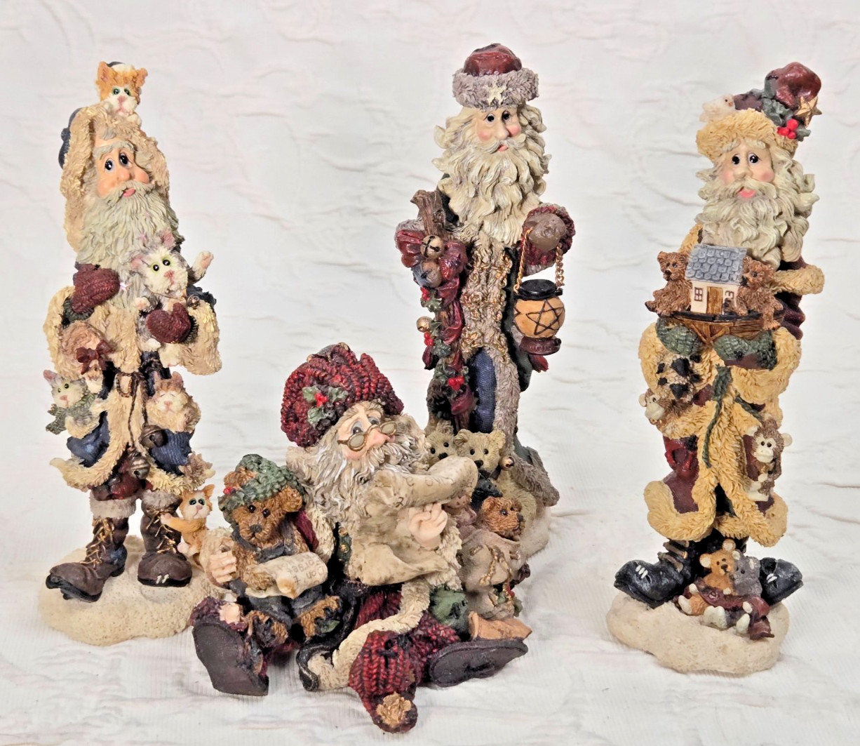 FOUR Boyds Bears Christmas Santa Figurines; The Folkstone Collection; BB#2