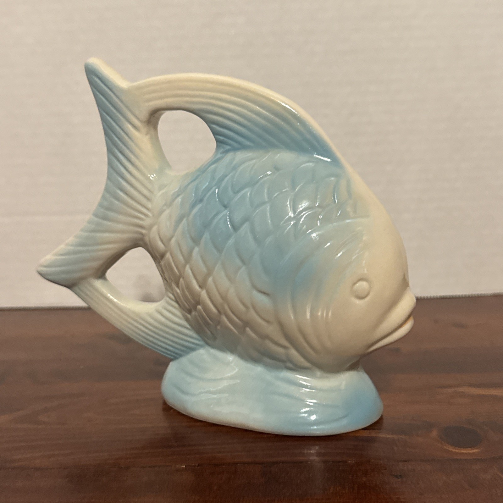 Vintage Blue Ceramic Pottery Angel Fish Figurine 7”x6” Aquatic Ocean Decor