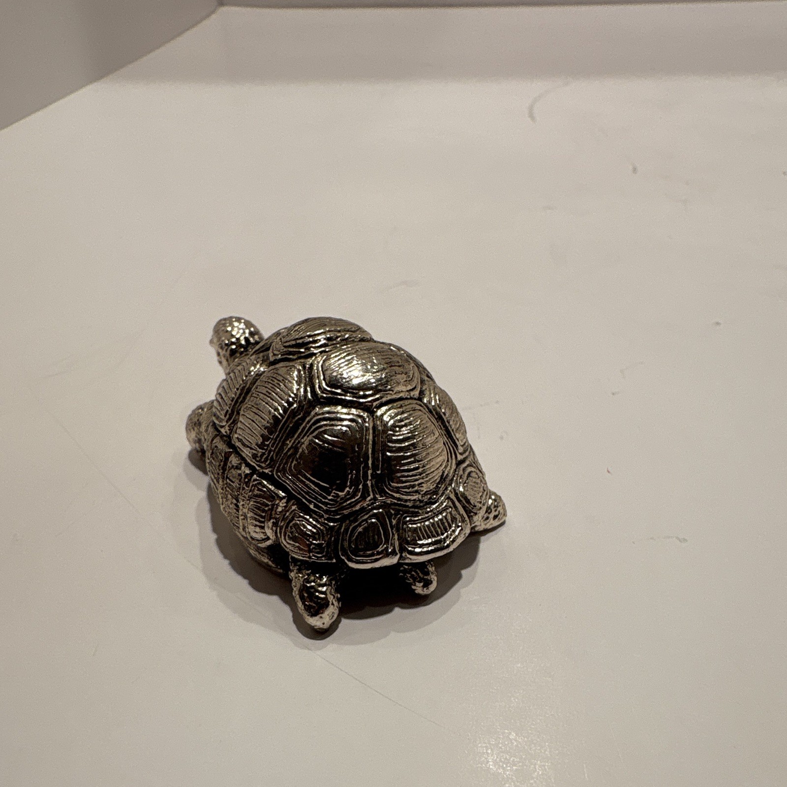 Sterling Silver Turtle Figurine 3 in Metallic Finish Miniature,
