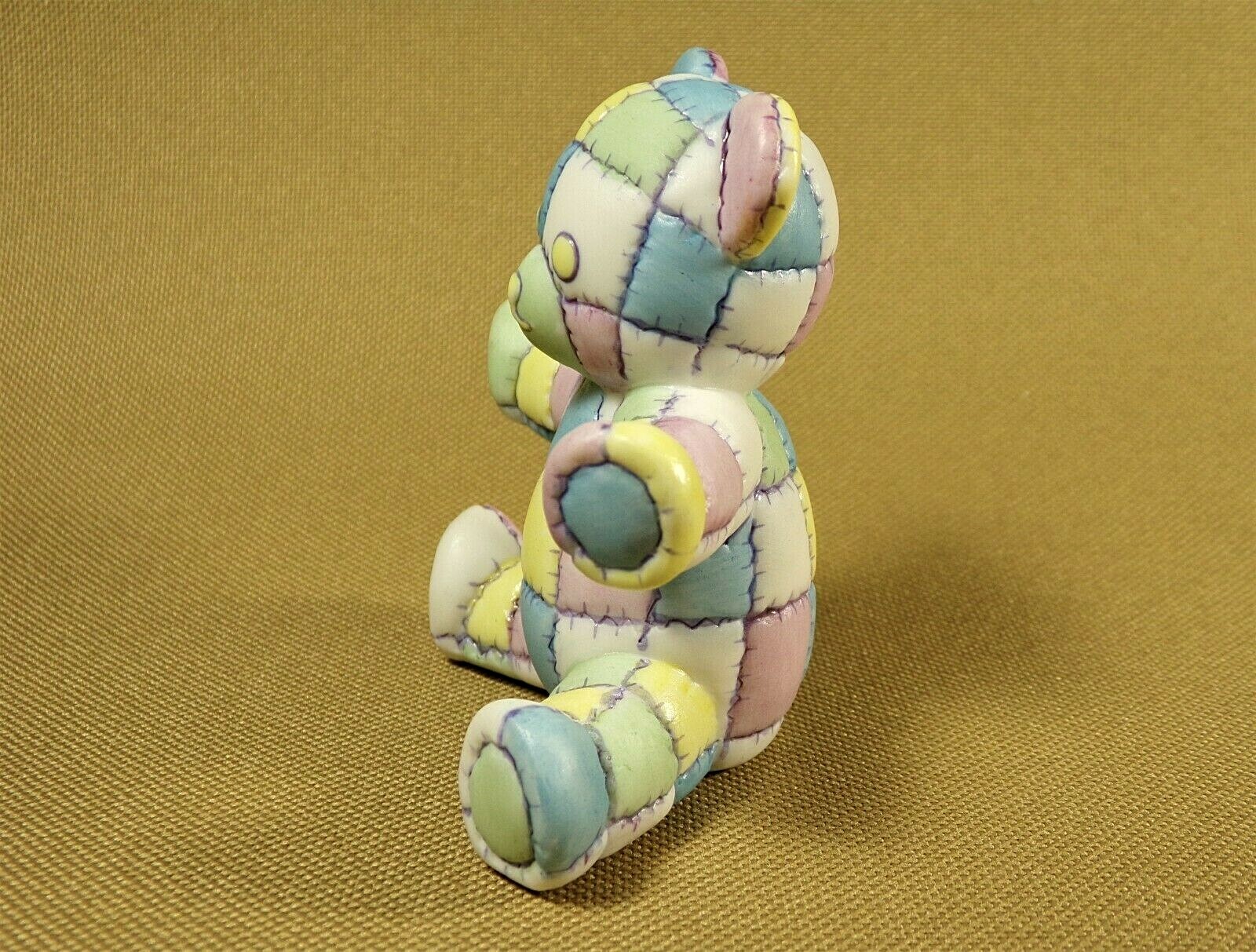 Porcelain Teddy Bear Figurine 3″ Pastel Patchwork Quilt Ceramic Cub TFM Malaysia