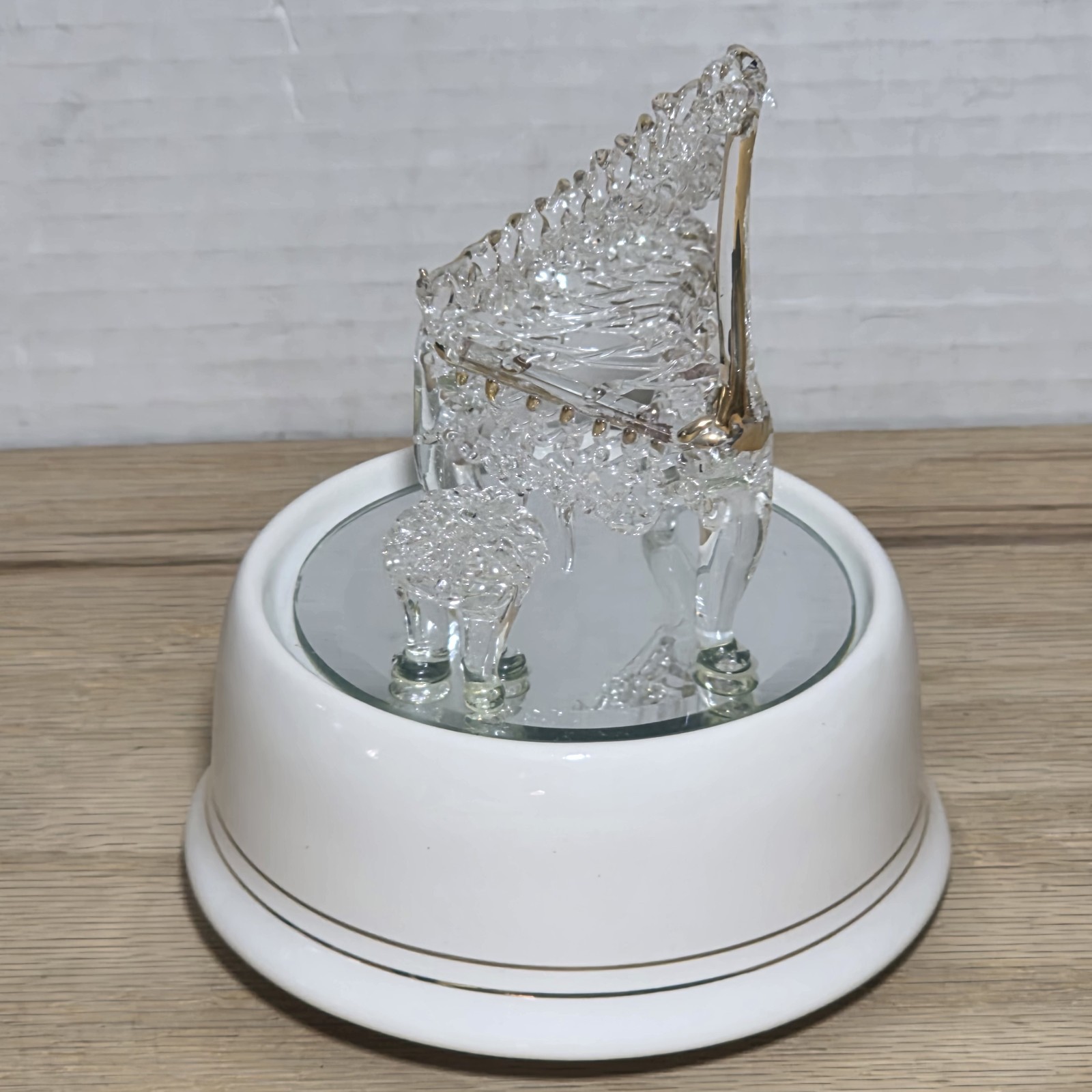 The San Francisco Music Box Hand Spun Glass Baby Grand Piano w/Stool Gold Accent