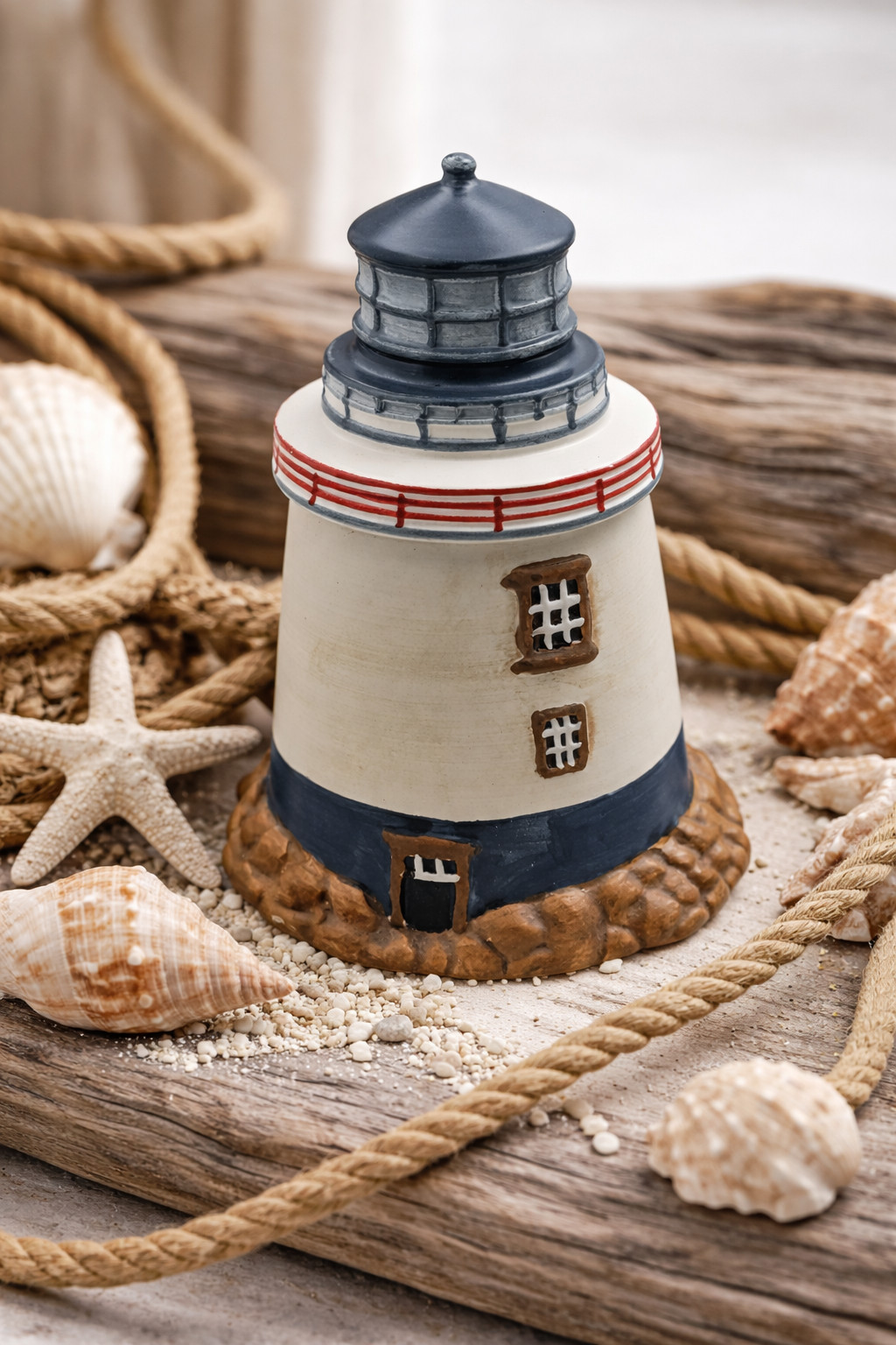Sakura Ceramic Lighthouse Decor with Lid – Coastal Nautical Home Accent