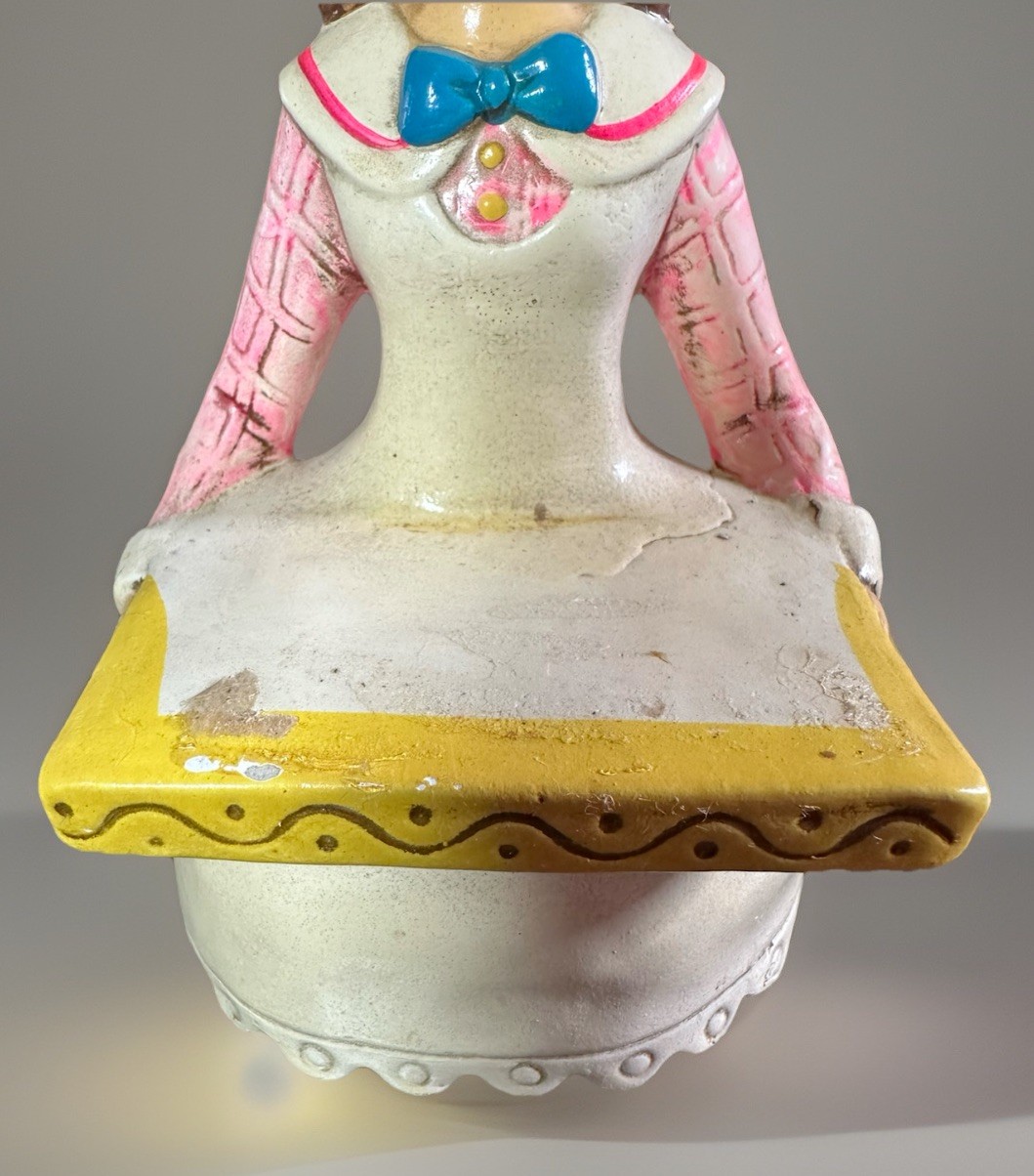 Vintage Chalkware Carl Bernard Japan Girl Planter Big Eyes Bonnet Kitsch 1950s