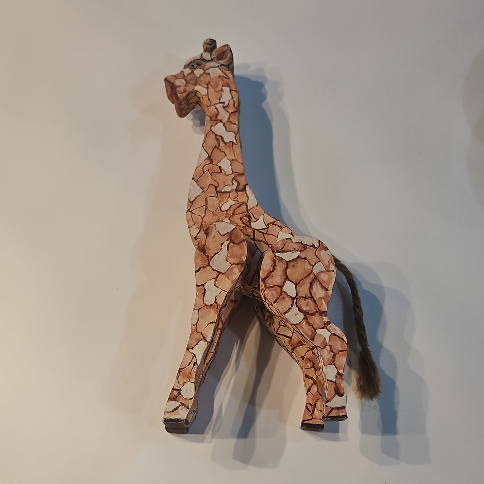 Hand-Painted Wooden Giraffe Figurine Brown Beige Painted Finish Animal Decor