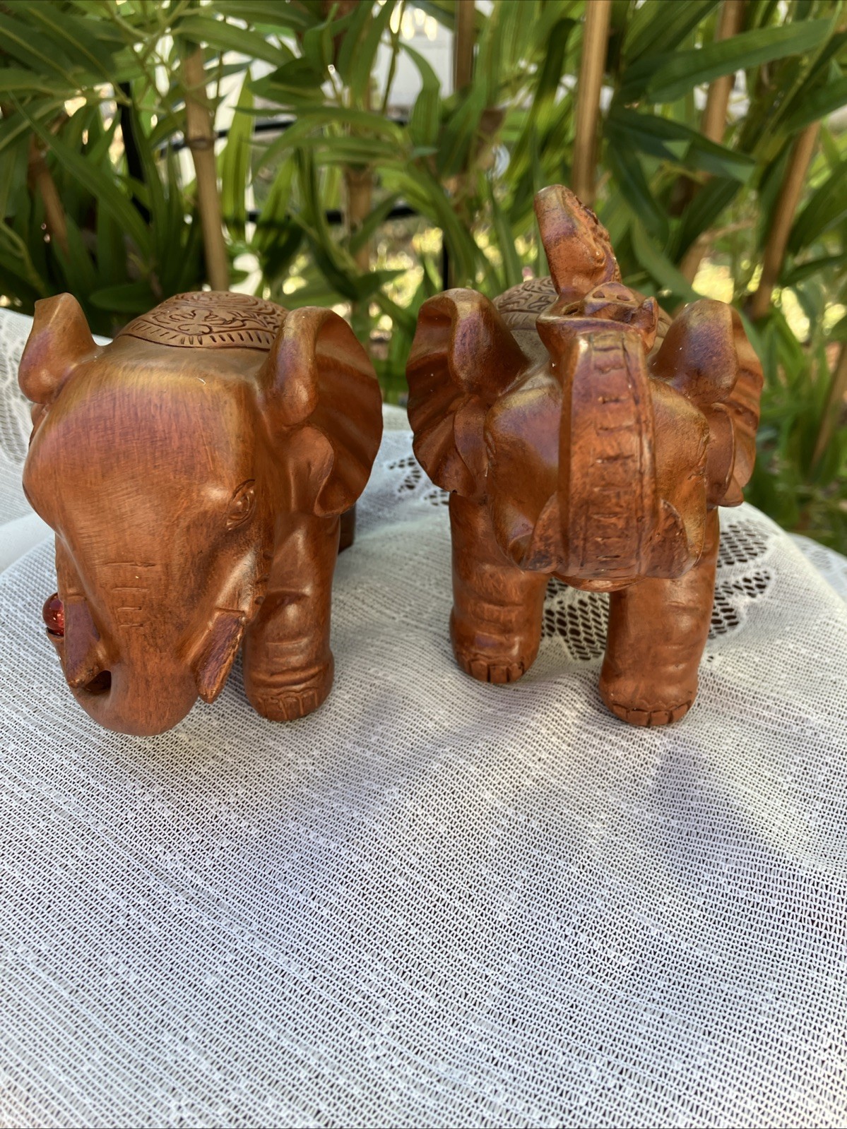 Elephant Sandal Wood Color Home Office Decor Resin Figurine Red Faux Wood Pair