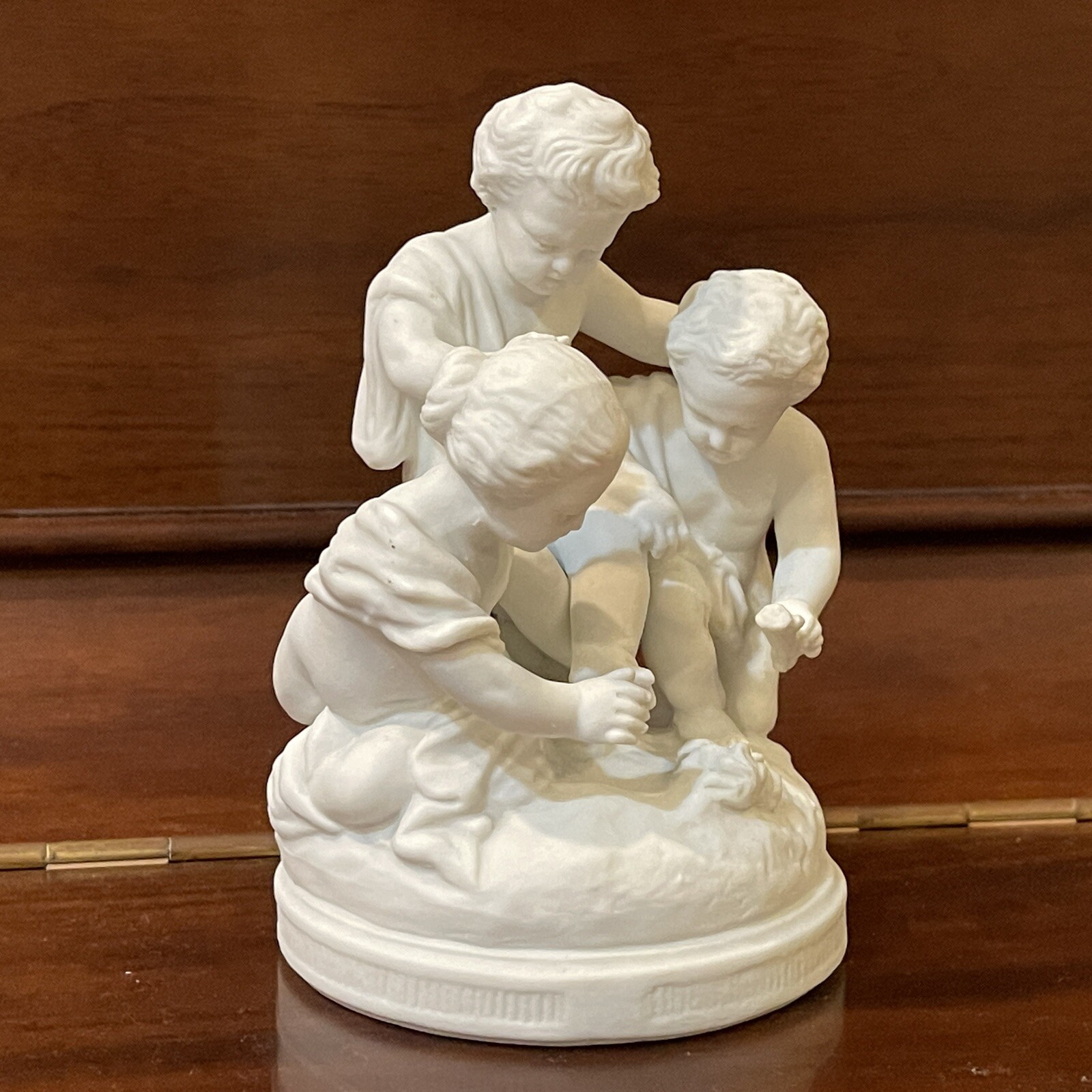 SEVRES Antique Original Signed Porcelain Bisque Figurine children putti stick
