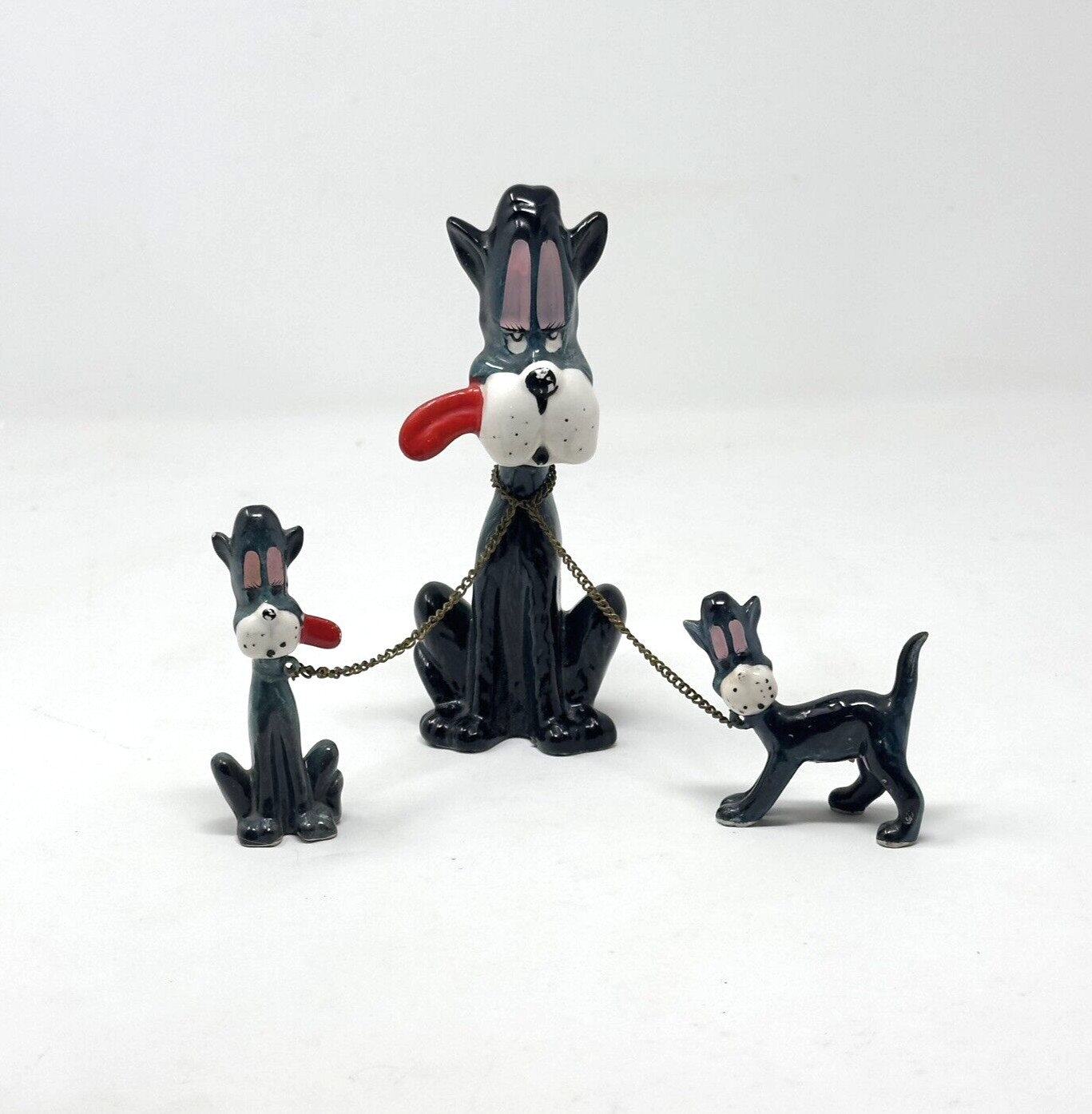 Vtg Kreiss Cat Family Figurines Sticking Out Tongue 3 Pc Green Red Pink HTF