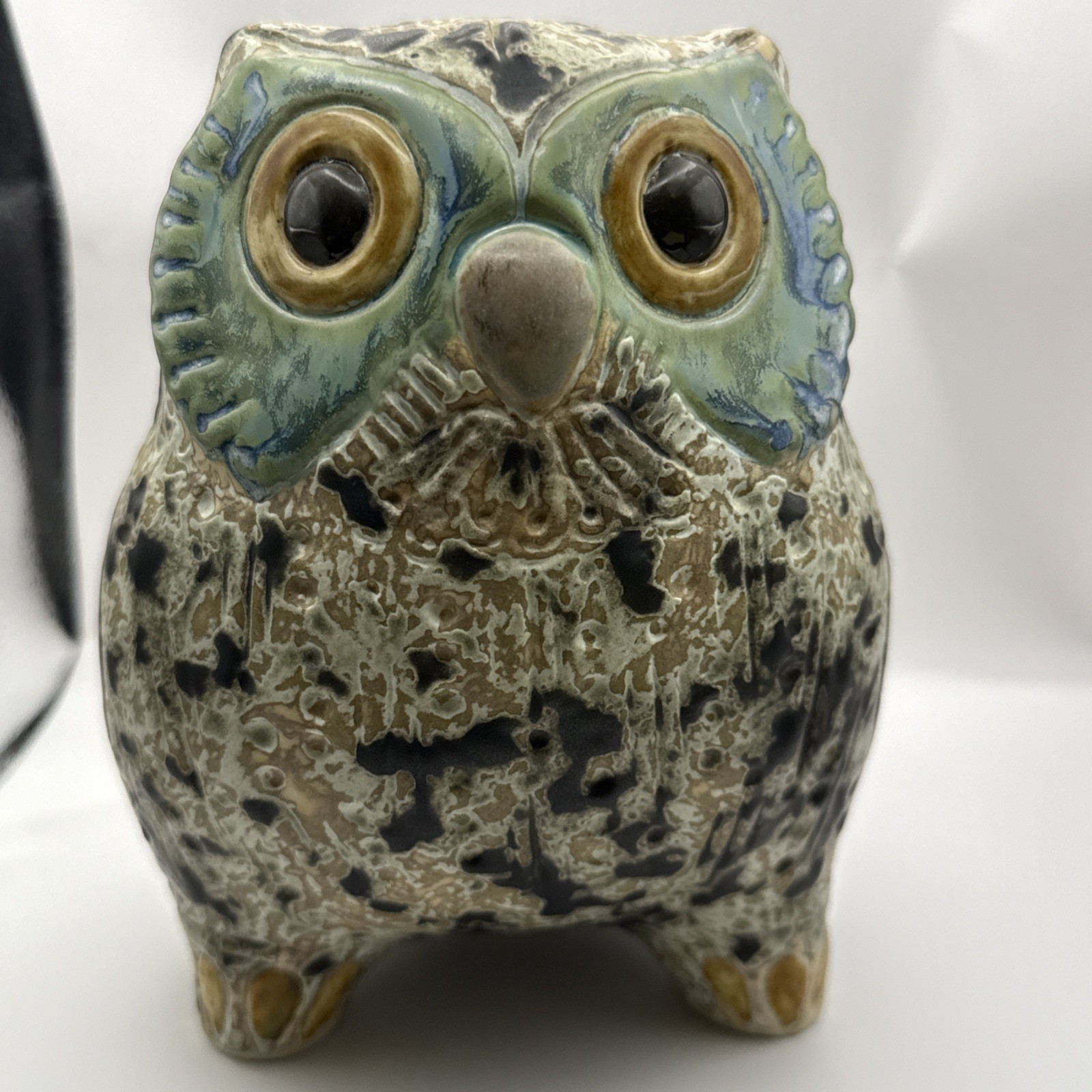 Lladro Owl Figurine 6in Brown Green Glazed Ceramic Hand Made in Spain Vintage