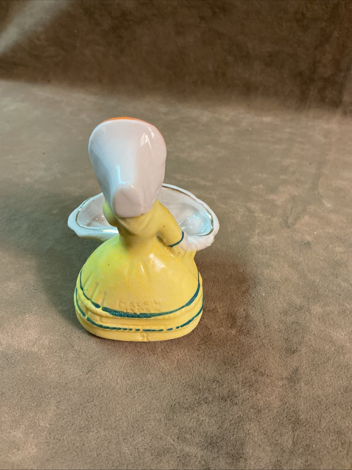 1930s made in Japan and painted porcelain girl flower basket mini Vase Yellow