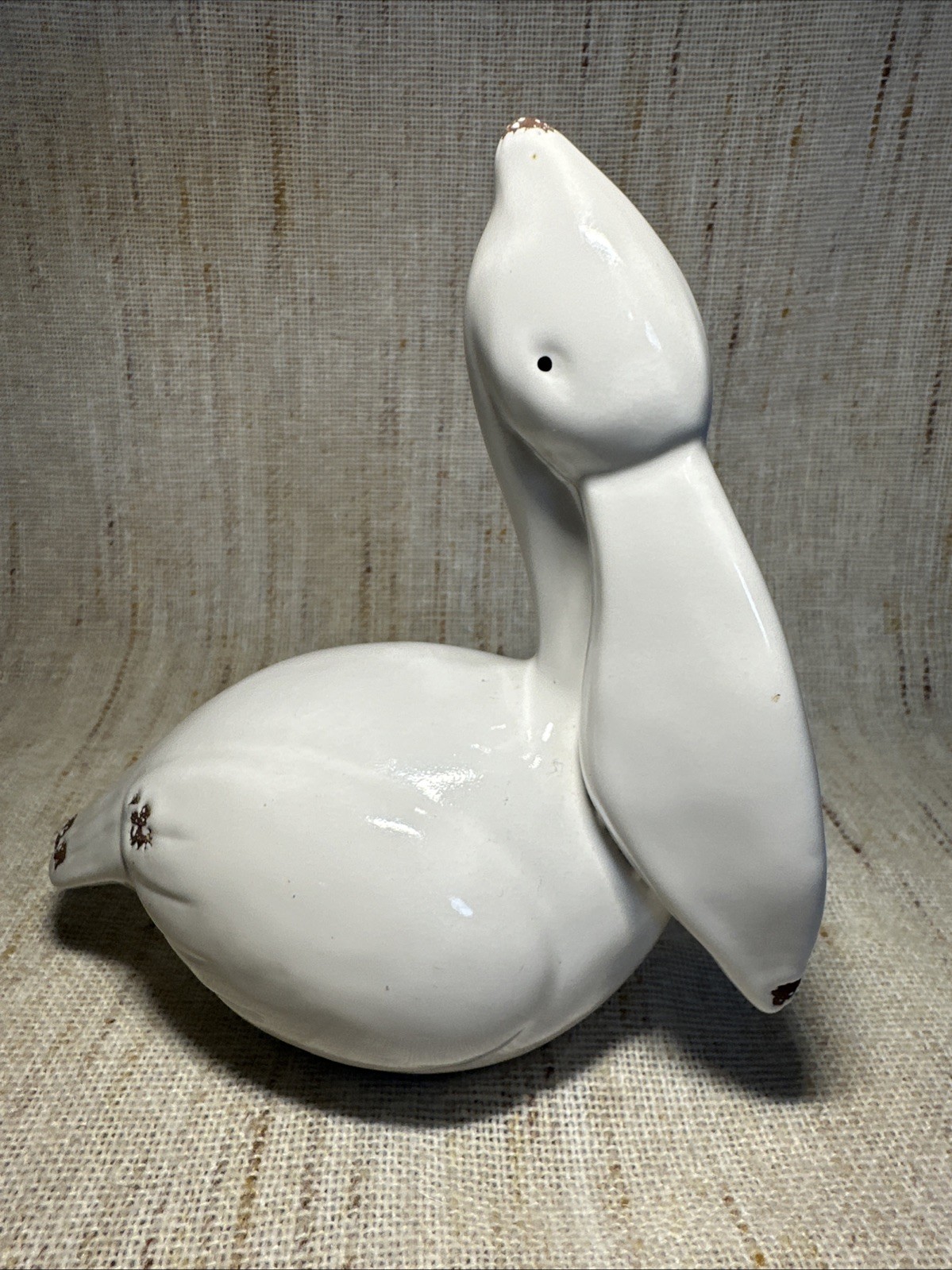Ceramic Pelican Figurine White Statue Beach House Distressed Shelf Decor Coastal