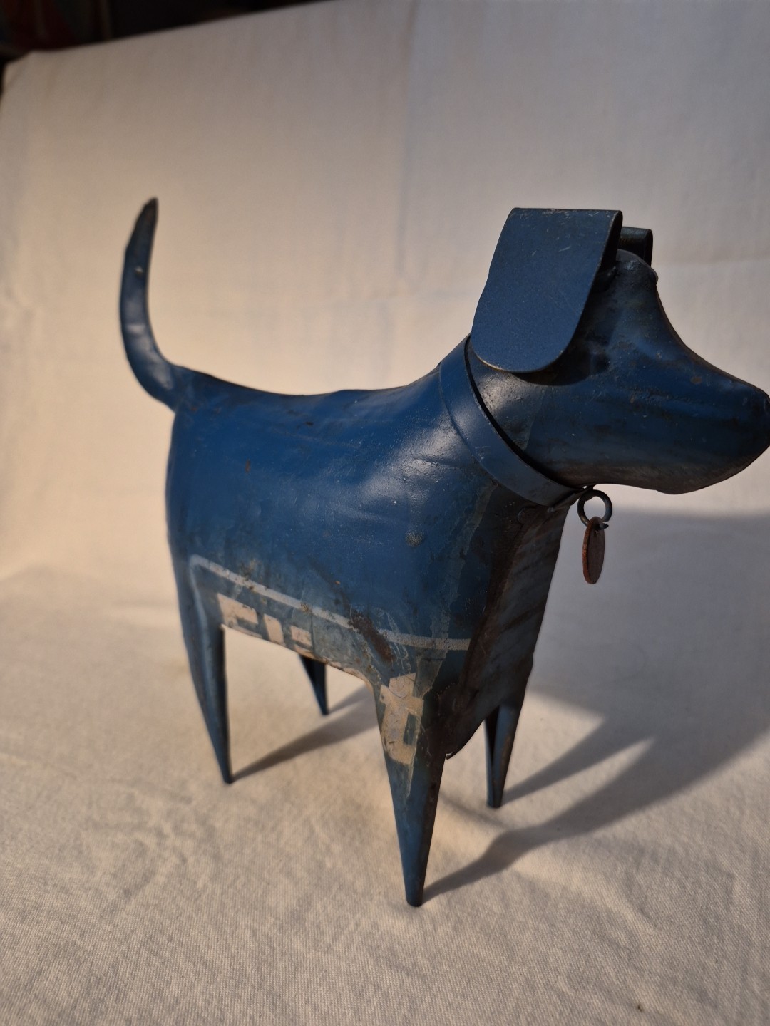 Vintage FORESIDE Hand Made Rustic Recycled Metal Blue Dog Puppy Artist From Sign