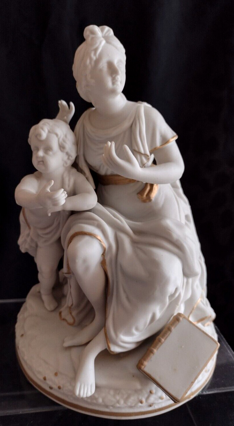 Rare Vtg Parian Mother Woman Child Flowers 8″ Bisque Ceramic Art Andrea by Sadek