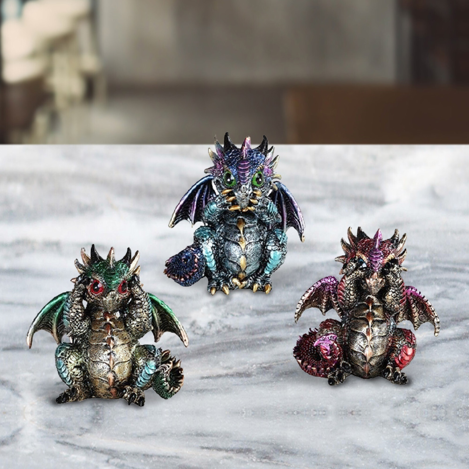 3-PC Hear See Speak No Evil Dragon 4″H Figurine Set Home Decor Unique Gift