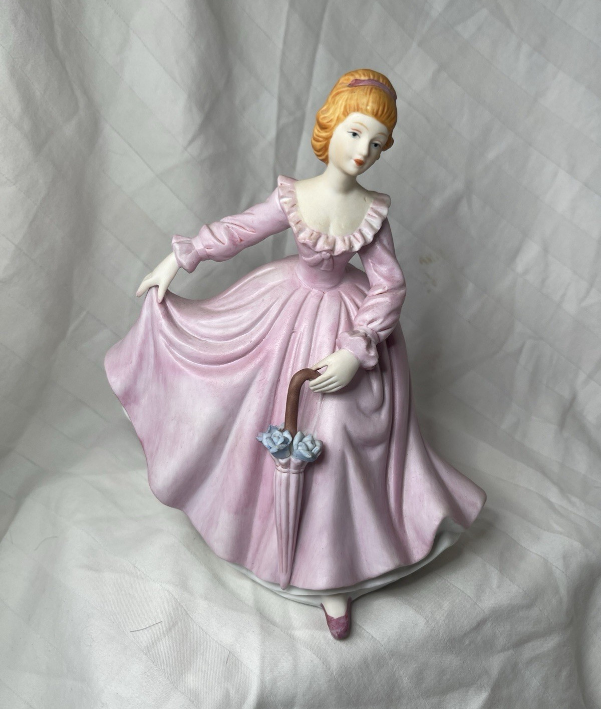 Porcelain Figurine Woman in Pink Dress Hand Painted Matte Collectible Sculpture