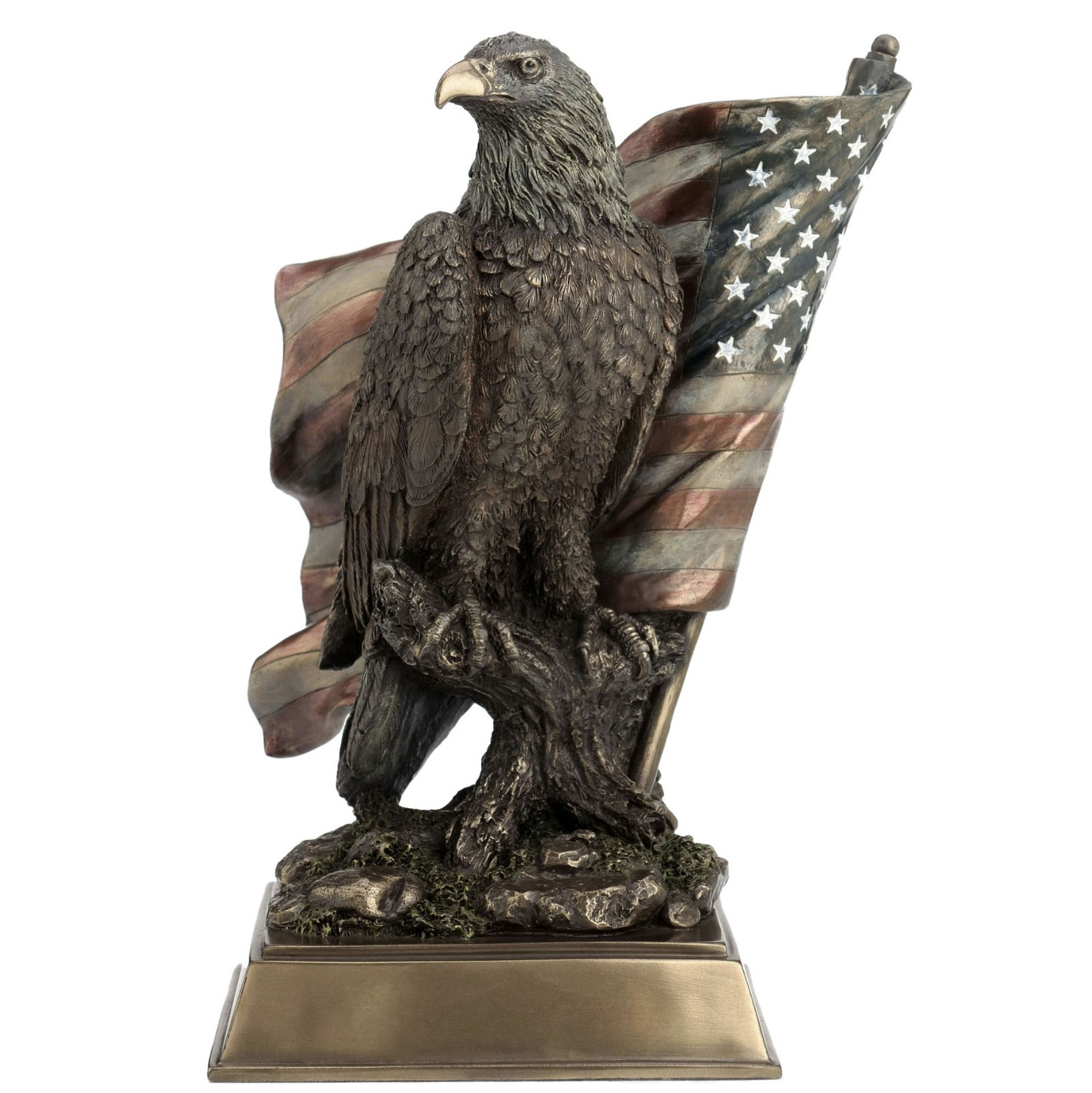 Bald Eagle American Pride Stars Stripes Bronze Figurine Miniature Statue 10.5″H