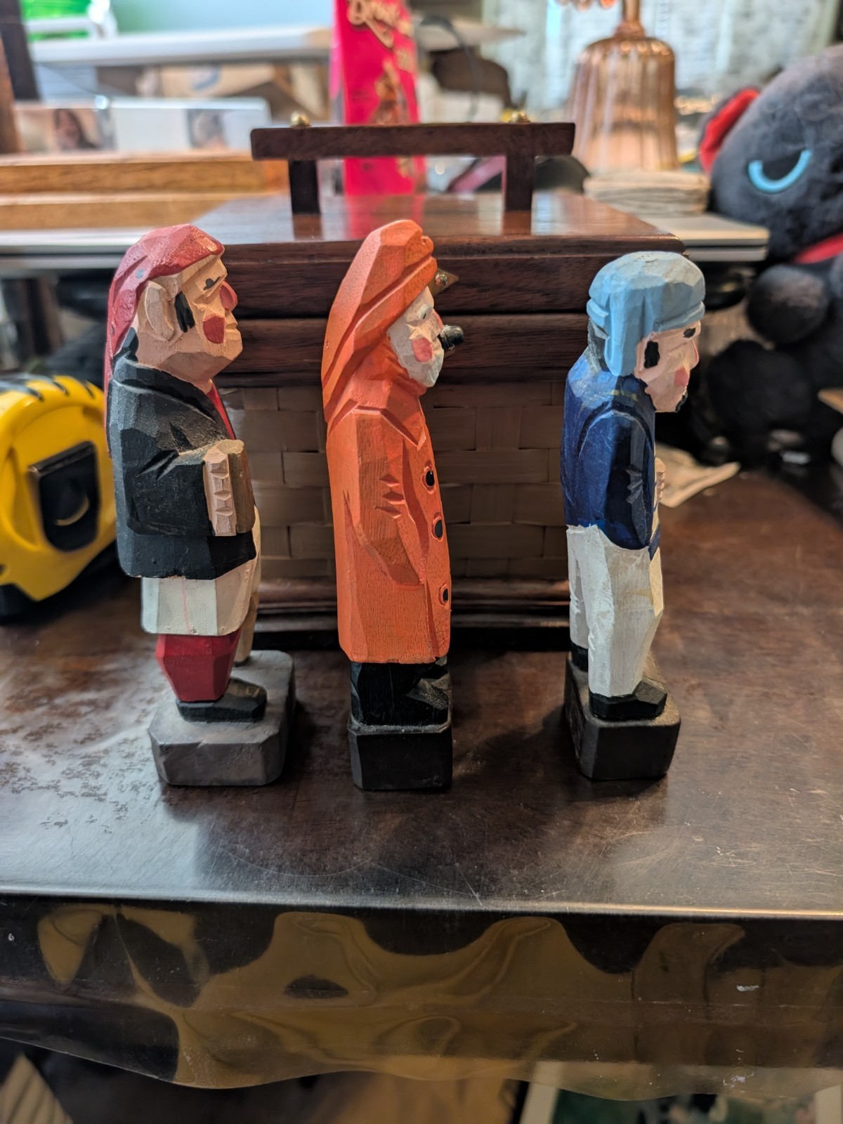 Hand Carved Wooden Fisherman 6 Inches Tall Set Of 3