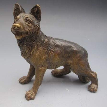 1940’s Solid Bronze Miniature Figurine German Shepherd Dog Signed Cobb