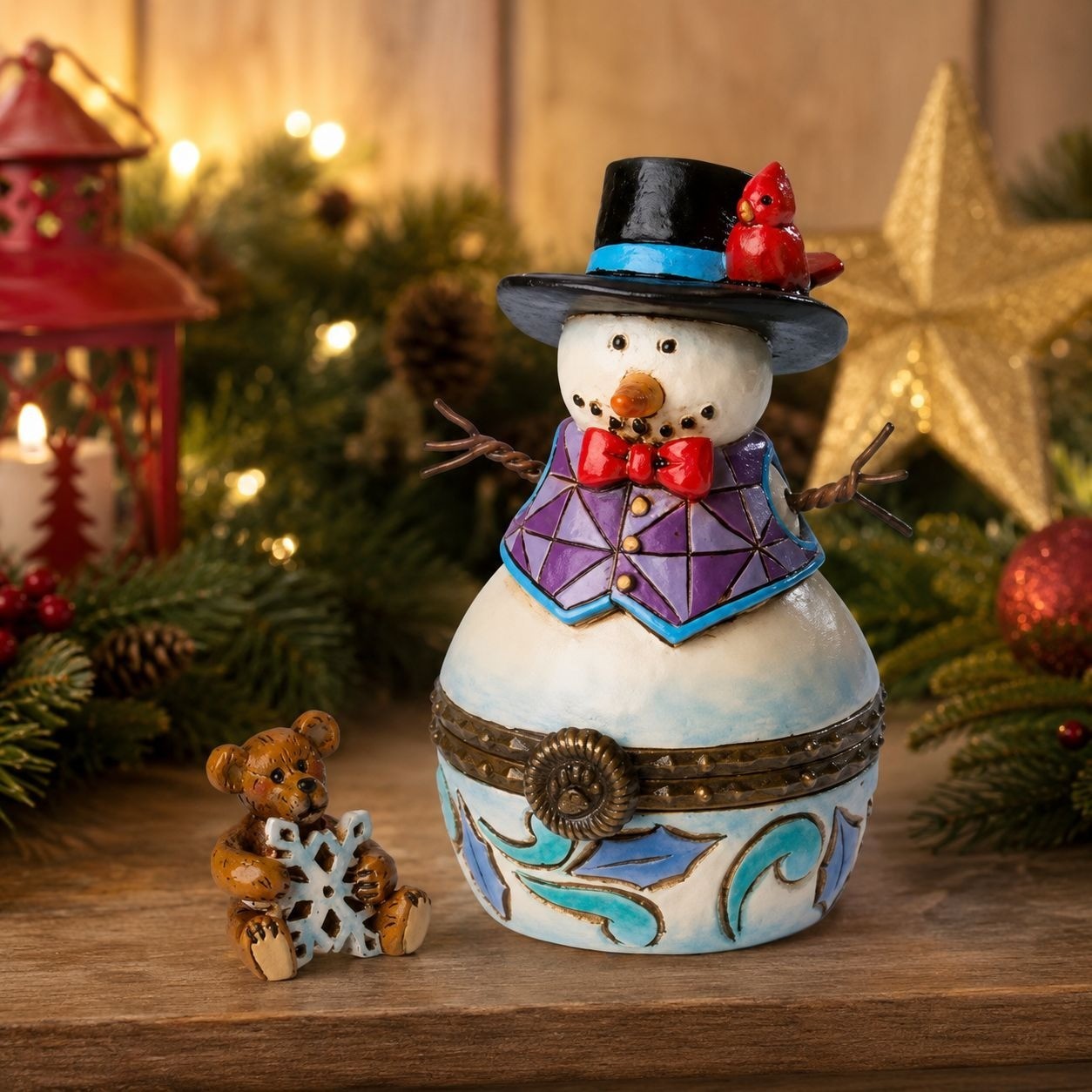 Jim Shore and Boyds Bears Christmas Artie Frostkin with Flake Treasure Box