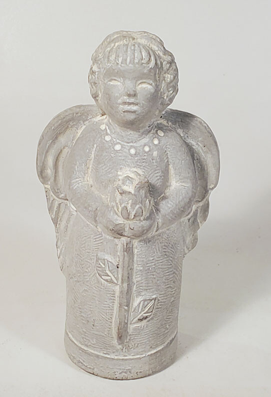 Angel Holding A Rose Cement Statue Signed Isabel Bloom 2011 5 1/2 inches Tall