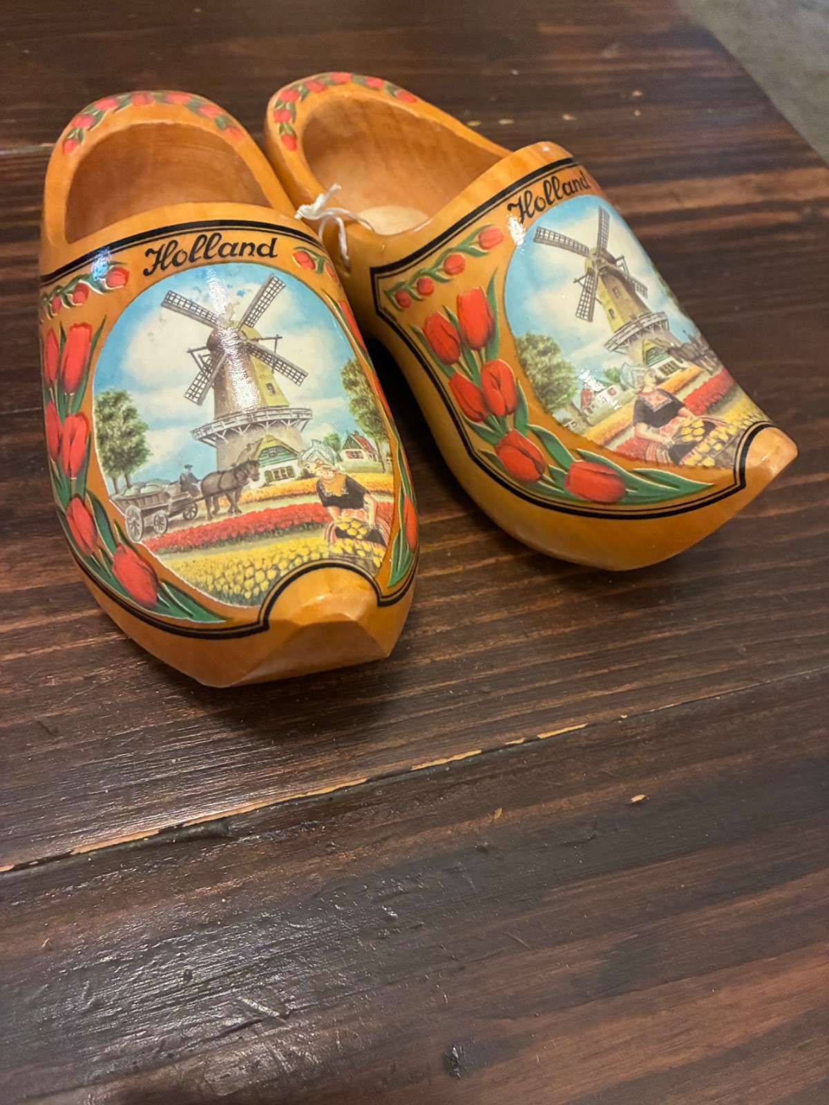Child’s Vintage Holland Dutch Wooden Shoes Souvenir Clogs Pair