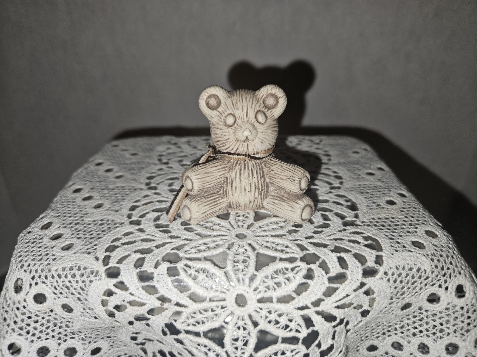 Vintage Handcrafted Marble Bear Figurine – Marble Works by R.J.D. – with Bow