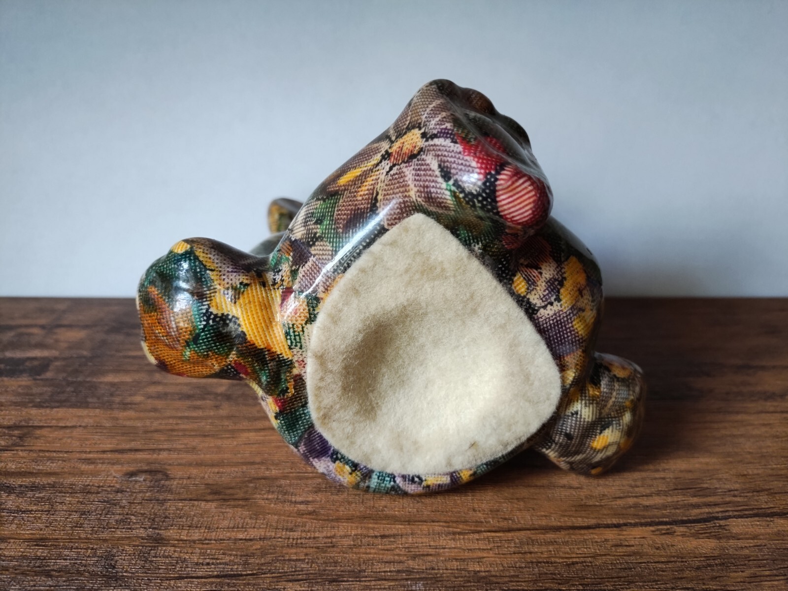 Vintage – 6½” Joan Baker Teddy Bear Porcelain Patchwork Fabric Figurine
