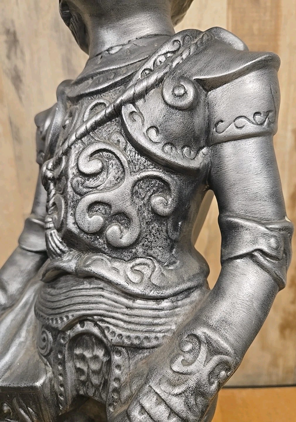 25″ Vintage Medieval Knight Chalkware Sculpture Statue Artist Signed Silver Old