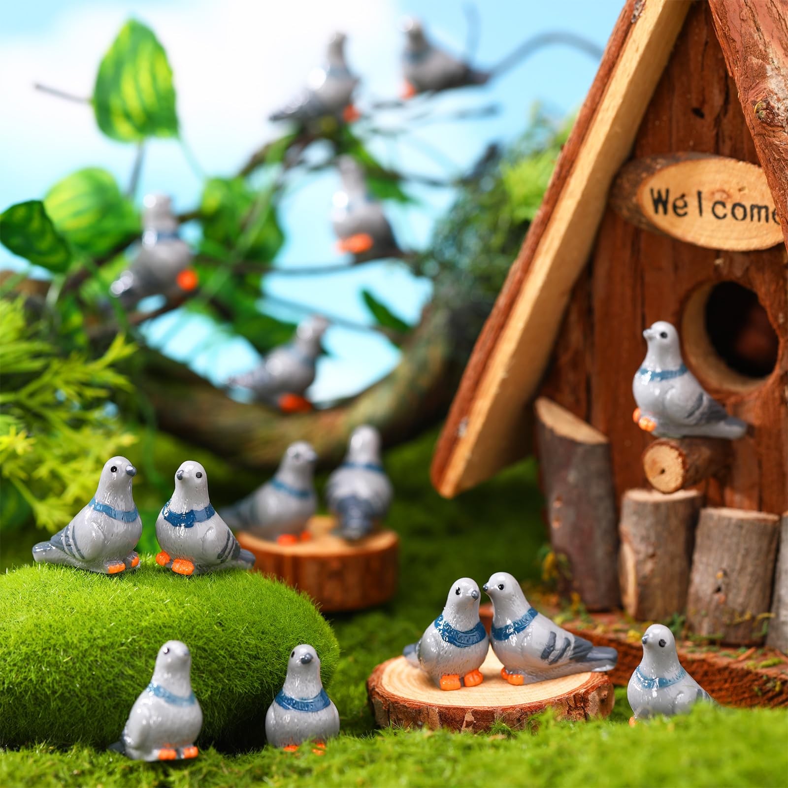 50 Pcs Mini Resin Birds, 1 Inch Tiny Resin Pigeon Statues Bulk Decorative Pig…
