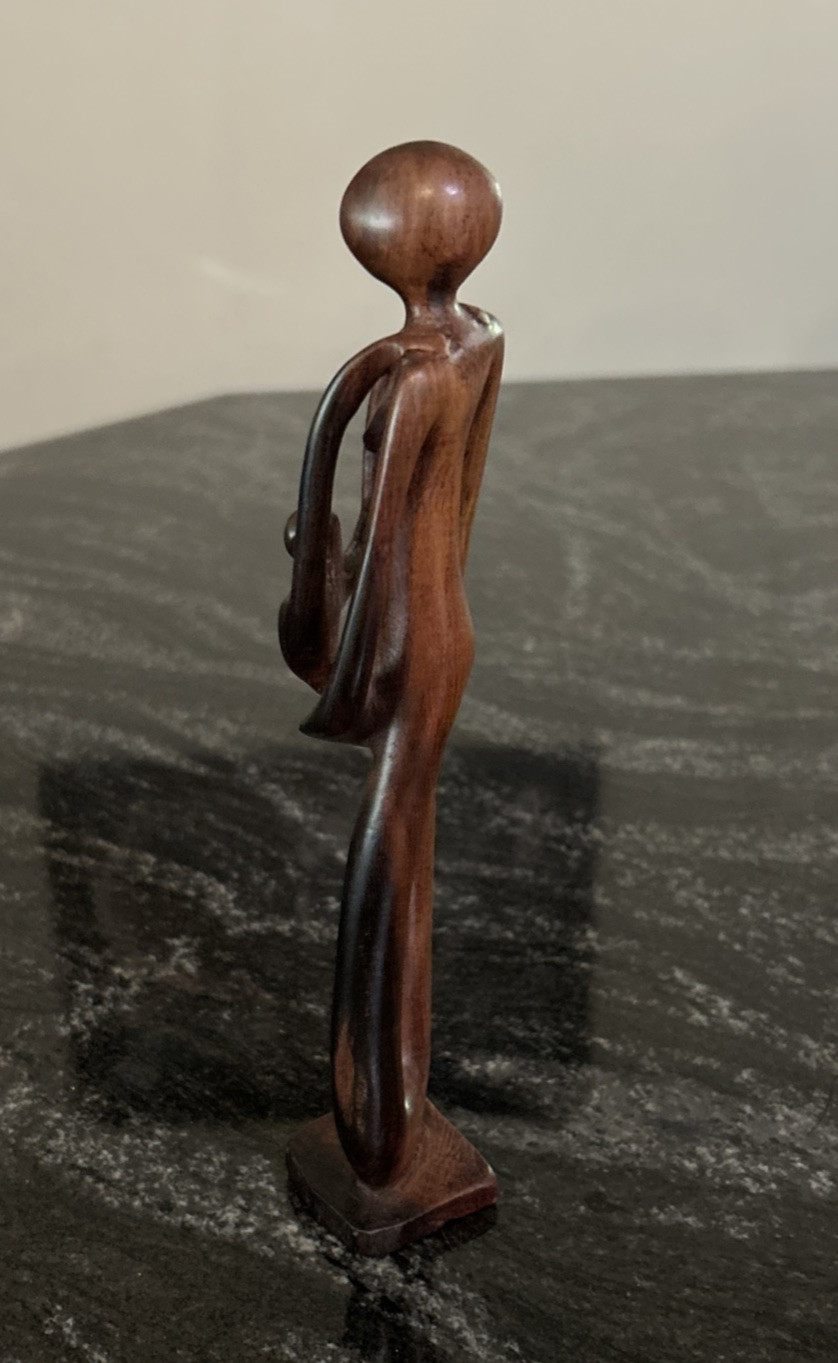 Wood Abstract Carved Figure 9” Art Sculpture Mother with Child