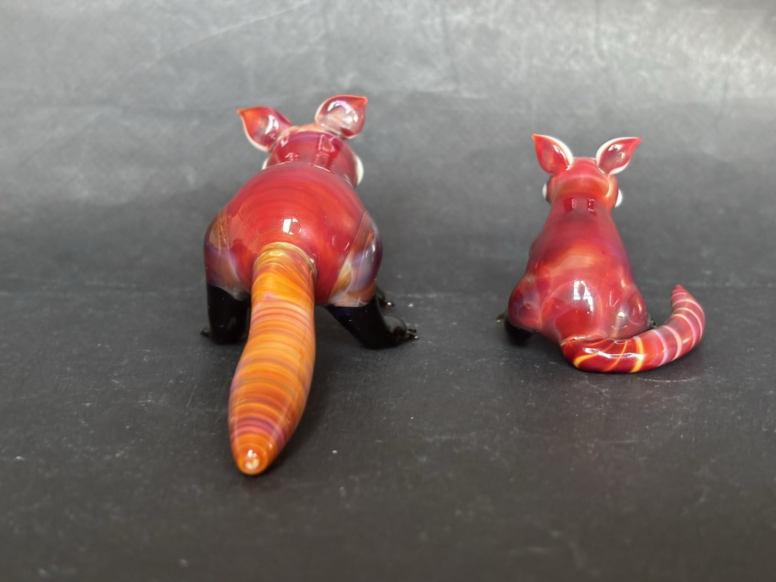 Suellen Fowler Two Glass Red Panda Figurines