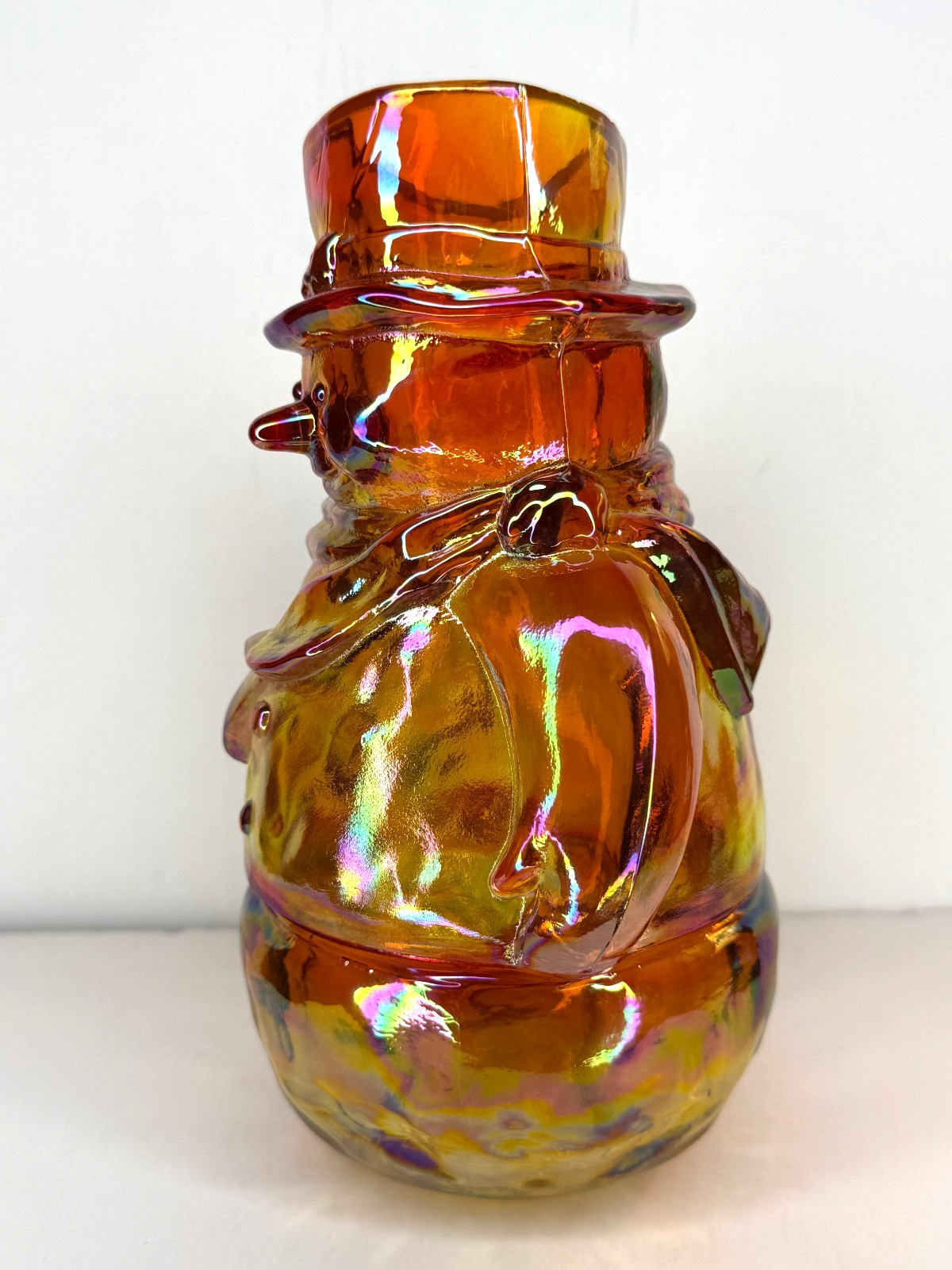Fenton USA Amber Iridized Glass Snowman Fairy Lamp – Light (Limited)