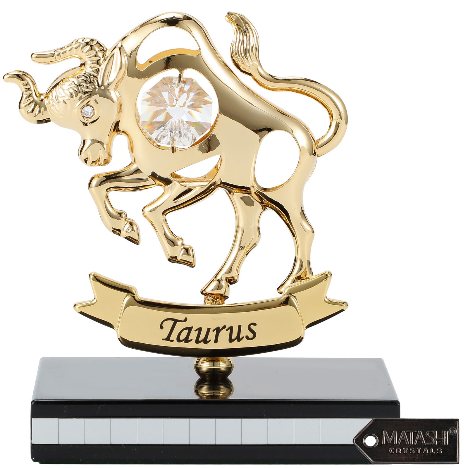 Matashi Taurus Zodiac Figurine Statuette 24K Gold Plated Crystal Astrology Gift