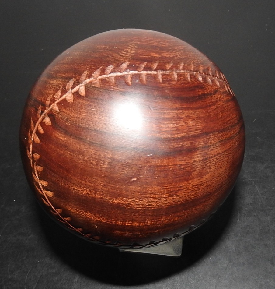 Ironwood Hand Carved Wooden Baseball w/Acryllic Stand Decorative Collectible