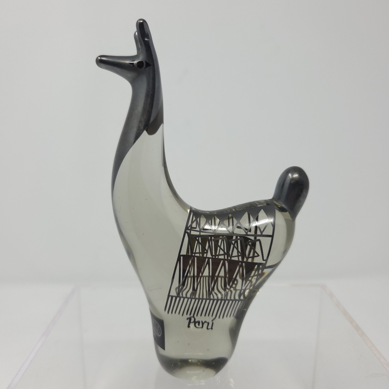 Vtg Copabella Glass Llama Figurine w/ 990 Silver Overlay Peruvian Peru 5 Inch