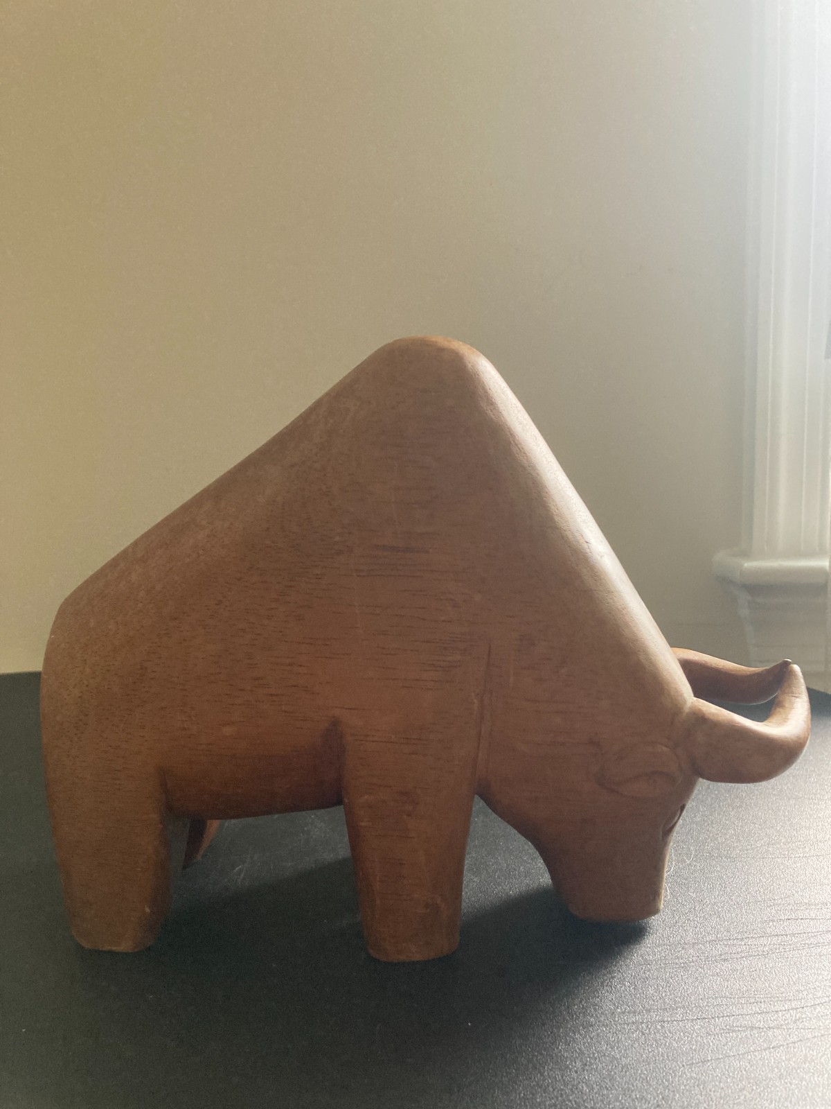 Vintage Hand Carved Solid Wood Wooden Ox Bull Figurine Primitive Art 10″ 2lb