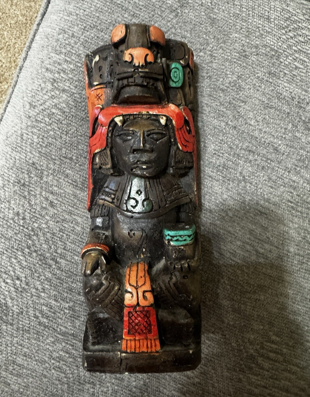 Heavy Hand Painted Wood-like Tribal Figure Figurine Brown Red Green Orange