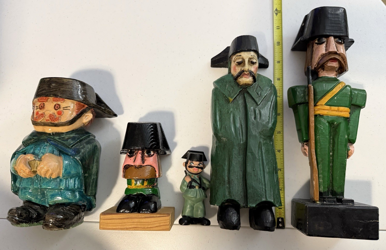 Vintage Soldier Figurines Lot Wood Folk Art Ceramic Military Guard Uniform Decor