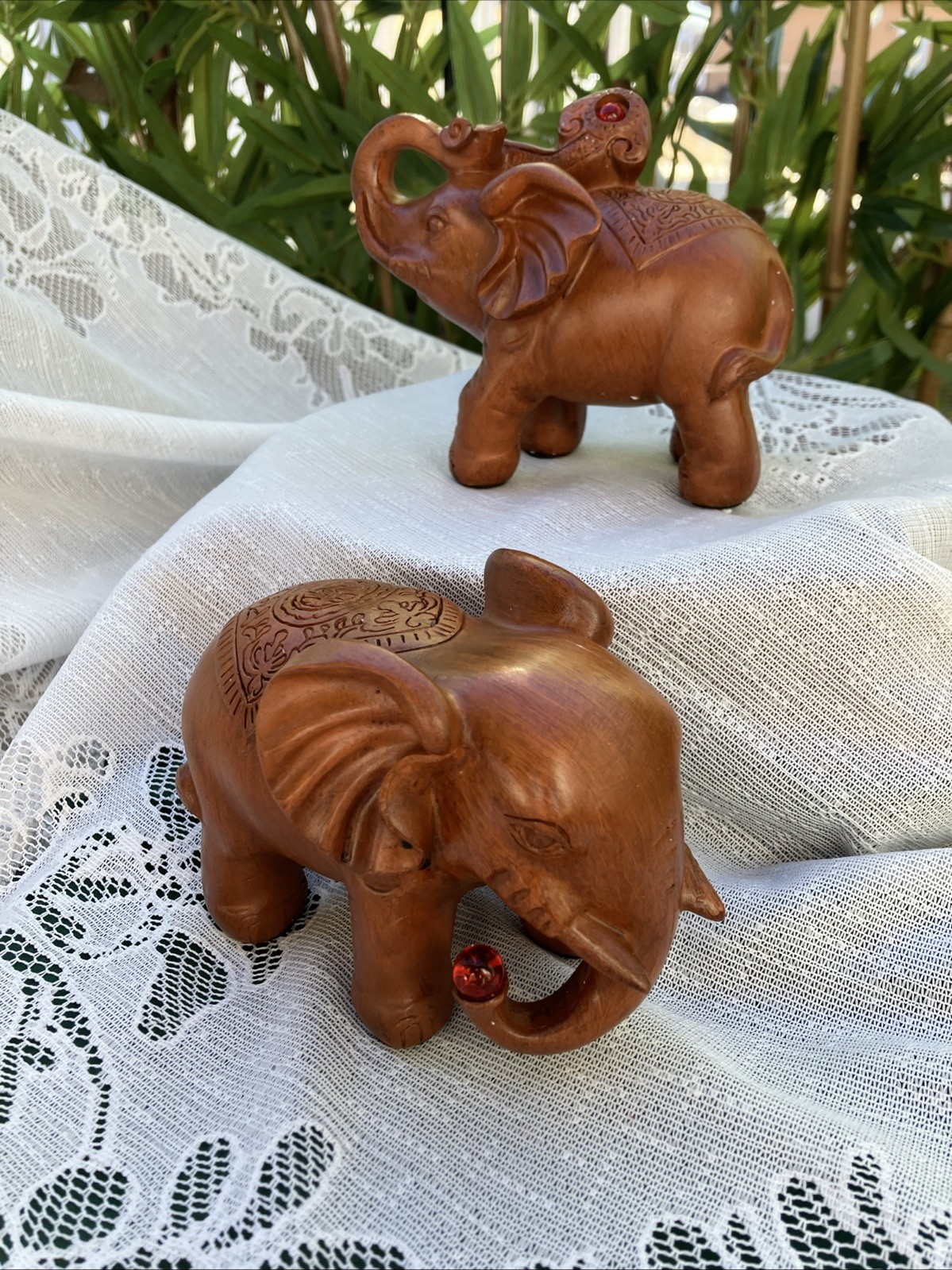 Elephant Sandal Wood Color Home Office Decor Resin Figurine Red Faux Wood Pair