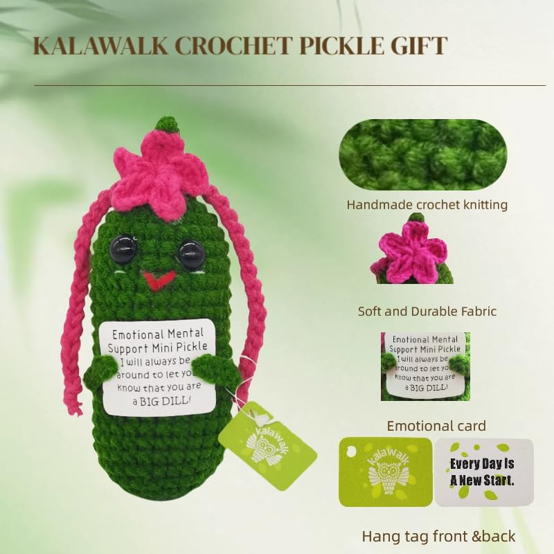 Crochet Pickle Gift with Encouraging Cards,Funny Gifts for Girls Women Teens,Val