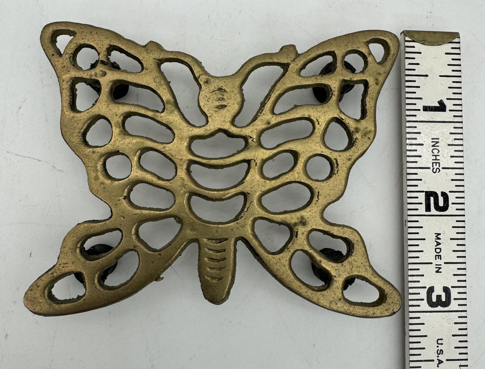 VTG Solid Brass Butterfly Trivet Hot Plate Stand Openwork Design Mid-Century MCM