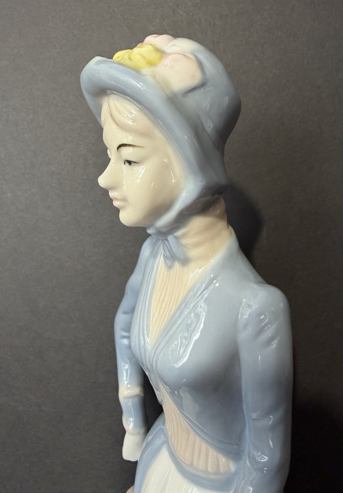 Vintage MORRISON Porcelain Figurine Lady in Blue Gray Jacket Skirt