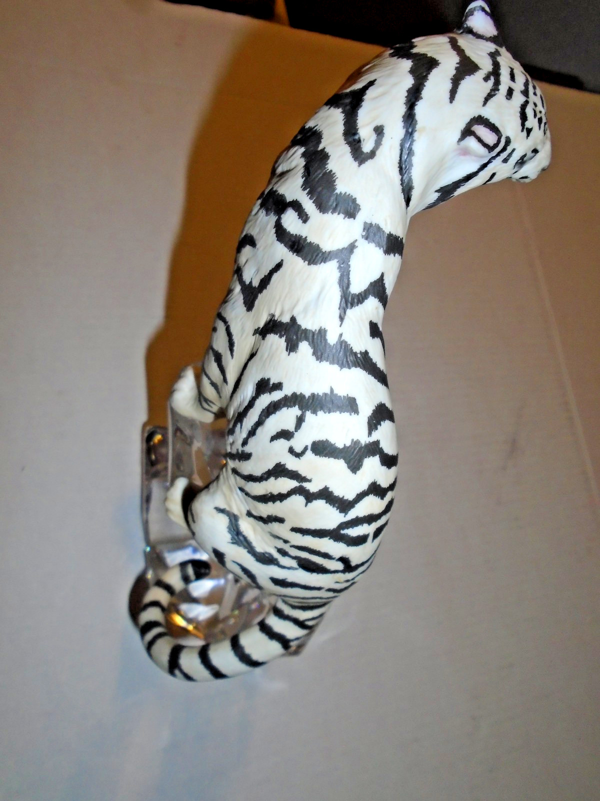 Franklin Mint Porcelain White Tiger On Crystal, 11 1/2″ Tall