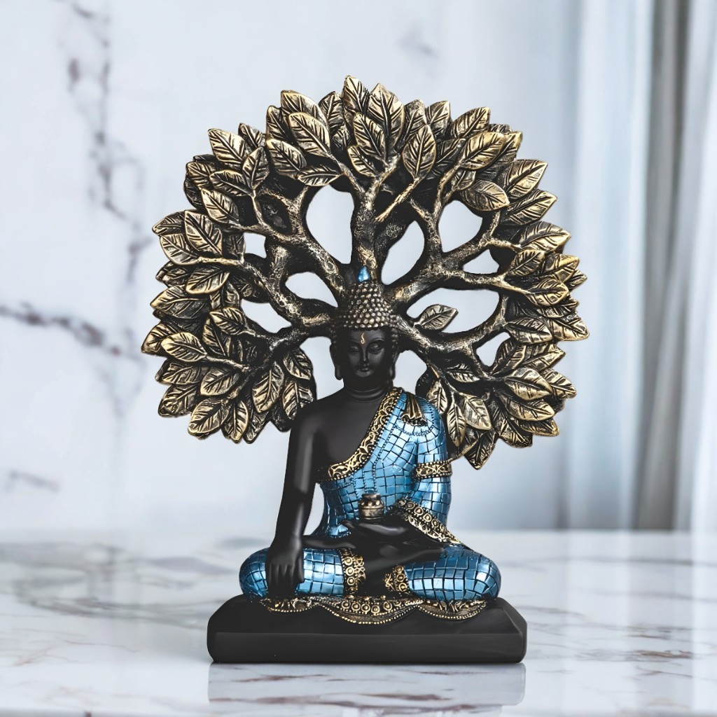 Buddha under Bodhi Tree Figurine 9.75″H Ornament Unique Gift Home Decor