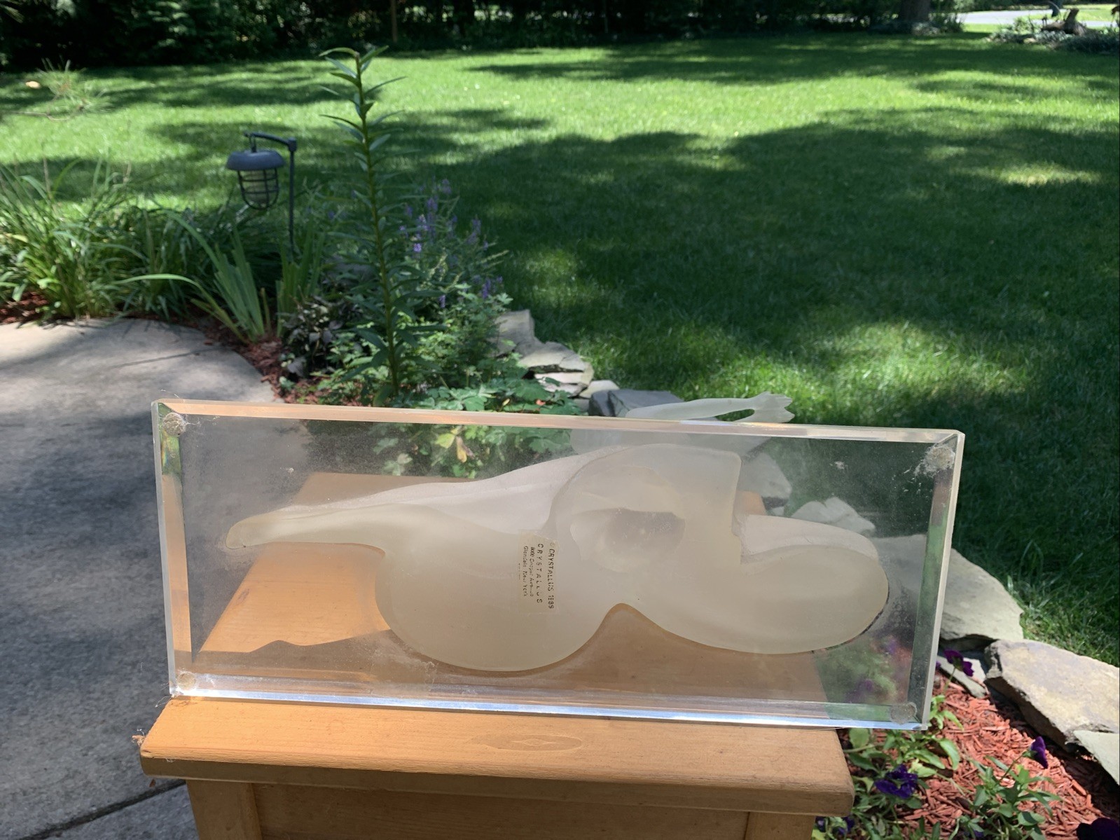 Vintage Crystallus 1989 Frosted Lucite Woman Sculpture on Clear Beveled Base 12″