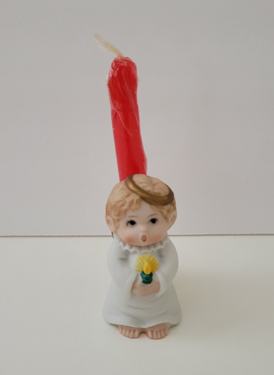 Vtg Russ Berrie Christmas Mini Angel Choral Ceramic Candle Holder Taper Holiday
